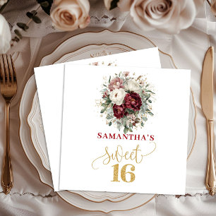 Graceful Sweet 16 Blush Burgundy Party Napkins