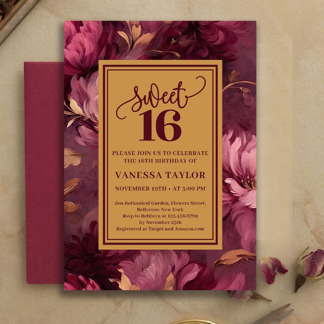 Graceful Sweet 16 Merlot Blush Gold Invitation (Graceful Sweet 16 Merlot Blush Gold Invitation)