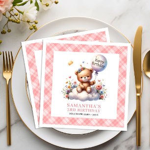 Graceful teddy bear balloon blush flowers girl nap napkin