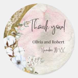 "Graceful & Timeless Thank You Wedding Favour Roun Classic Round Sticker