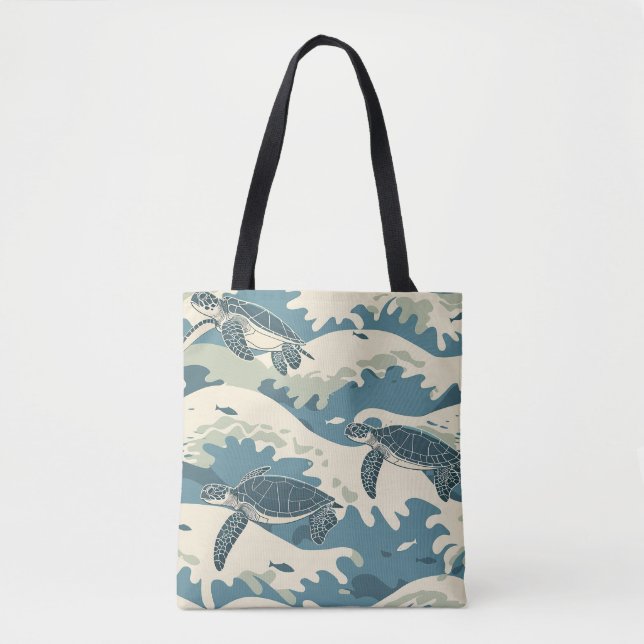 Graceful Turtles Among Ocean Waves Tote Bag (Front)