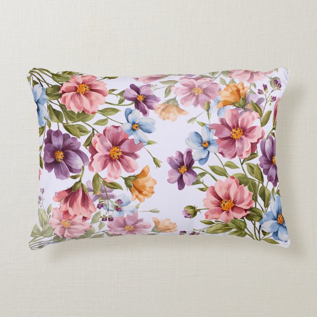 Graceful Watercolor Floral Accent Pillow (Front)