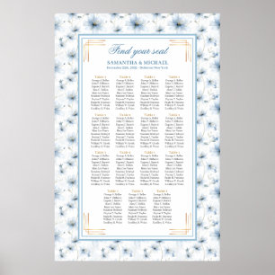 Graceful Watercolor Pastel Blue Gold Seating Chart