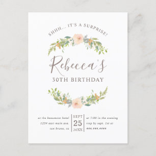 Graceful Watercolor Spring Wreath Surprise Party Invitation Postcard