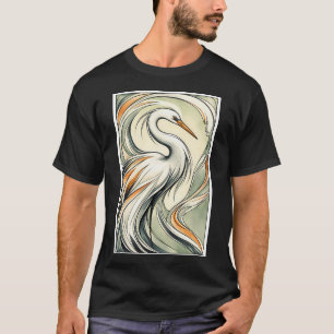 Graceful White Heron Illustration T-Shirt