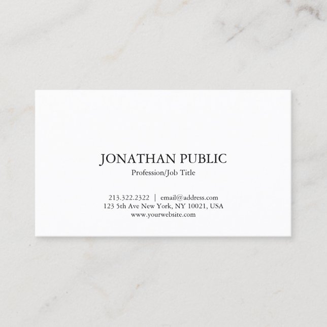 Graceful White Sleek Plain Chic Professional Business Card (Front)