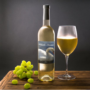 Graceful White Swan Photo Personalised Wine Label