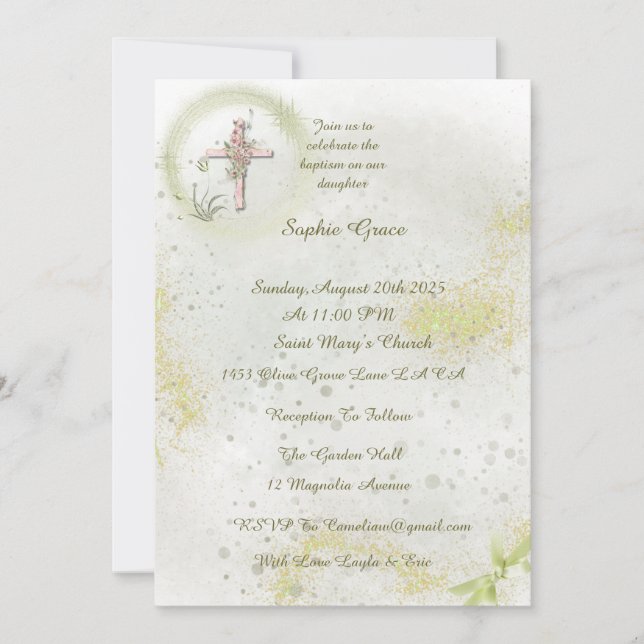 Graceful with Soft green baptism invitation  (Front)