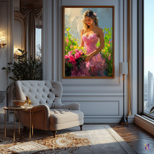 Graceful Woman in Floral Garden in Impressionist  Poster