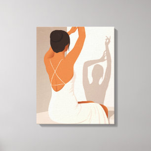 Graceful woman in white dress, neutral pastel canvas print
