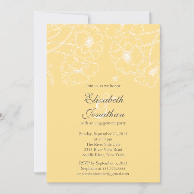 Graceful Yellow Poppy Floral Engagement Party Invitation (Front)