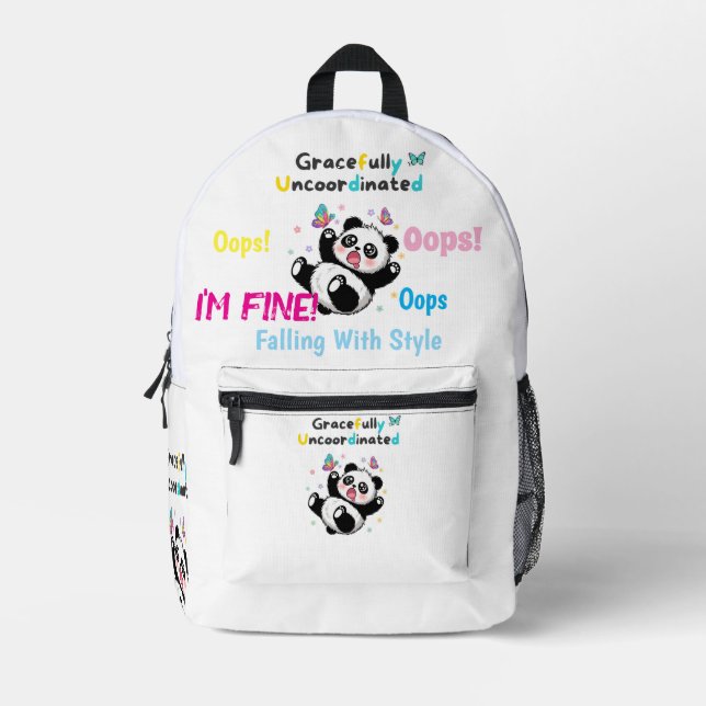 Gracefully Uncoordinated Cute Panda Printed Backpack (Front)