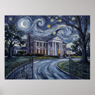 Graceland Elvis Presley Memphis Starry Night Poster