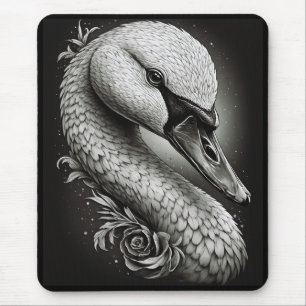 "Graceous Swan" Black & White Art Mouse Pad 