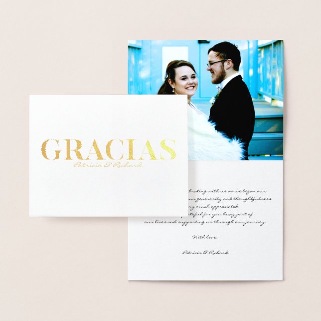 Gracia Modern Font Wedding Thank You Foto Foil Car Card (Display)