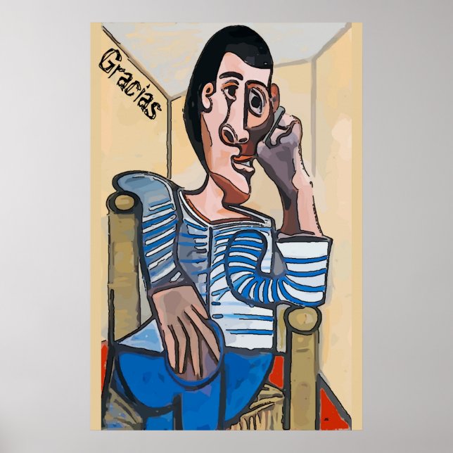 Gracias, Abstract Man on Cell Phone, edit text Poster (Front)