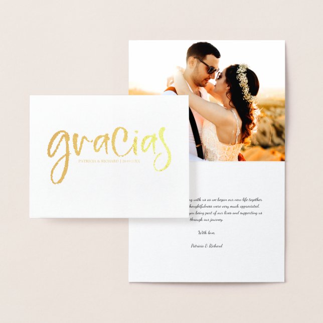 Gracias Cute Wedding Thank You Photo Foil Card (Display)