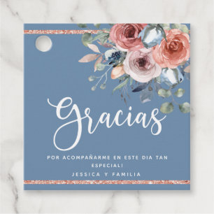 Gracias, Dusty Blue and Blush Pink Floral Favour Tags
