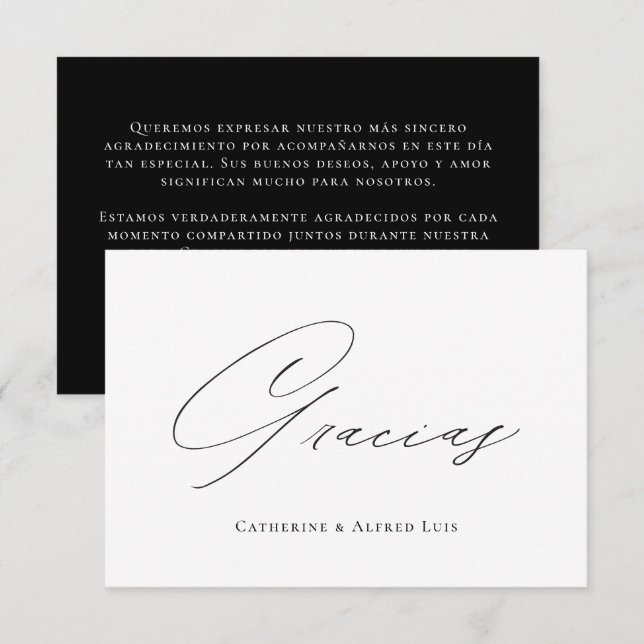 Gracias Elegant Calligraphy Black White Wedding Thank You Card (Front/Back)