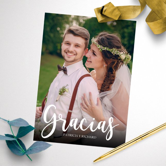Gracias Elegant Wedding Spanish Thank You Photo Card (Creator Uploaded)