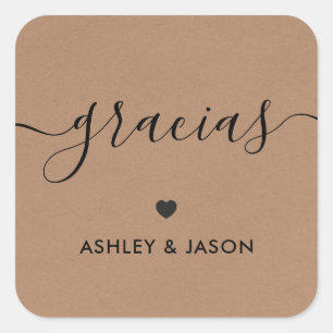 Gracias Gift Tag, Wedding Thank You Tags, Kraft Square Sticker