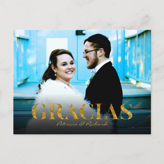 Gracias Gold Foil Font Wedding Thank You Foto Postcard (Front)