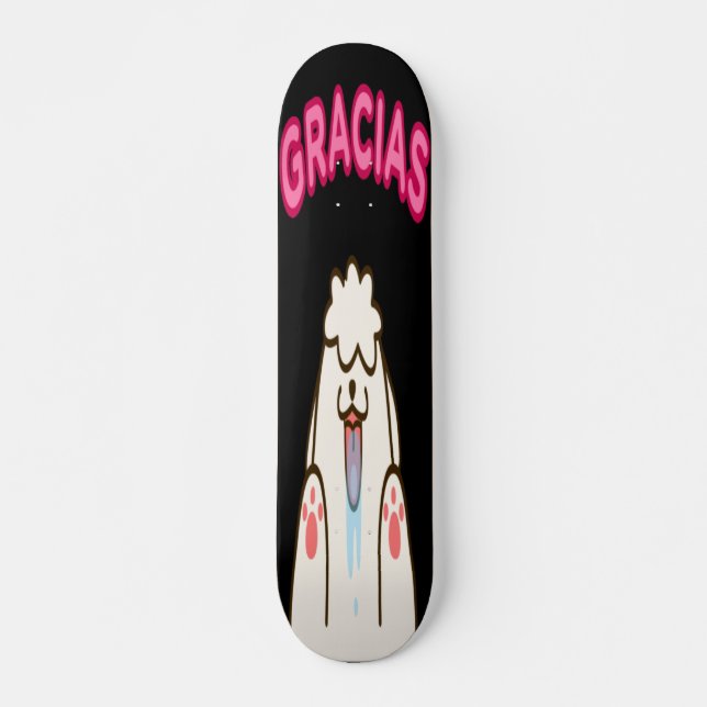 Gracias - Licking White Dog Skateboard (Front)