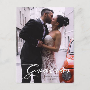 Gracias Modern Spanish Script Photo Names & date Announcement Postcard