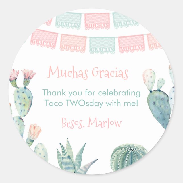 Gracias Pastel Cactus Mexican Fiesta Thank You Classic Round Sticker (Front)