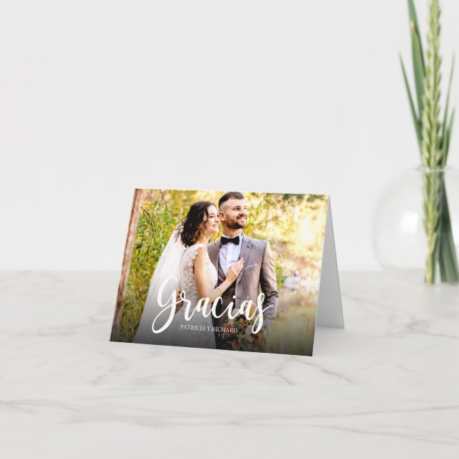 Gracias Photo Elegant Wedding Spanish Thank You Card (Front)
