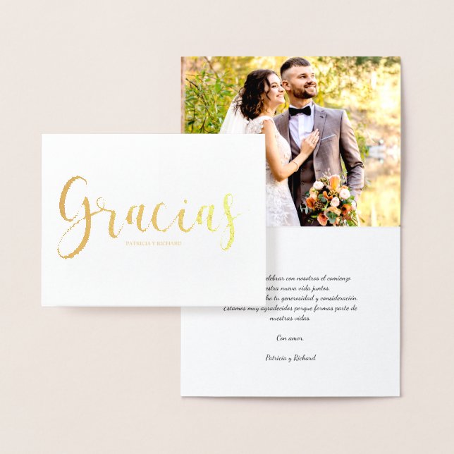 Gracias Photo Elegant Wedding Spanish Thank You Foil Card (Display)