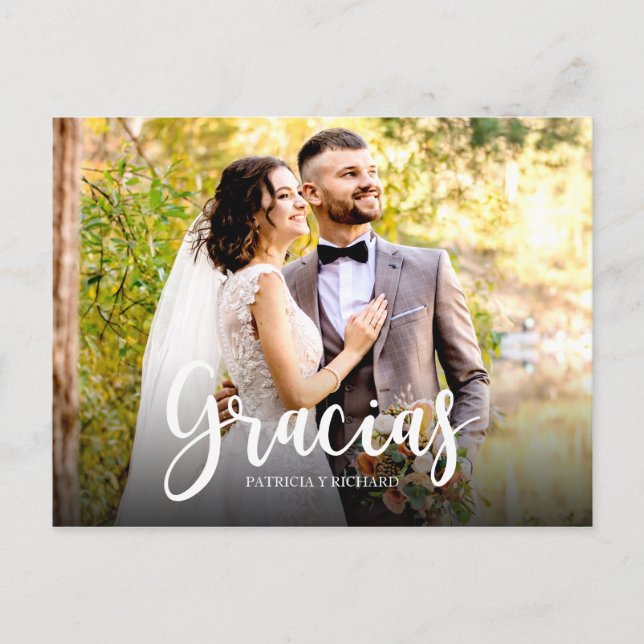 Gracias Photo Elegant Wedding Spanish Thank You Postcard (Front)