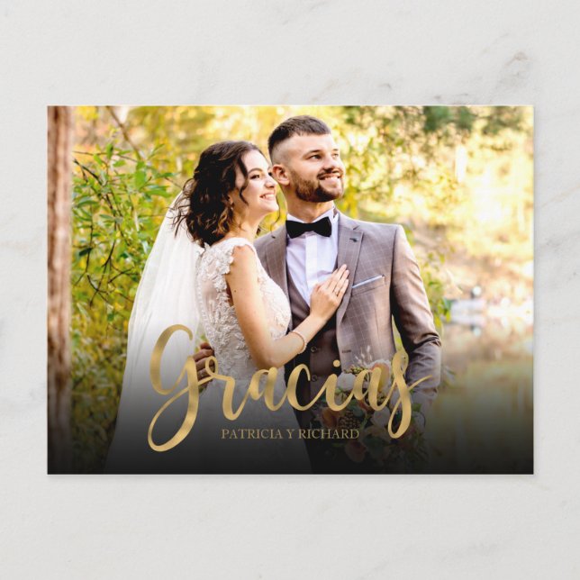 Gracias Photo Elegant Wedding Spanish Thank You Postcard (Front)