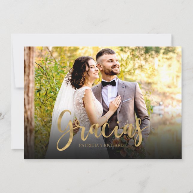 Gracias Photo Elegant Wedding Thank You Spanish Card (Front)