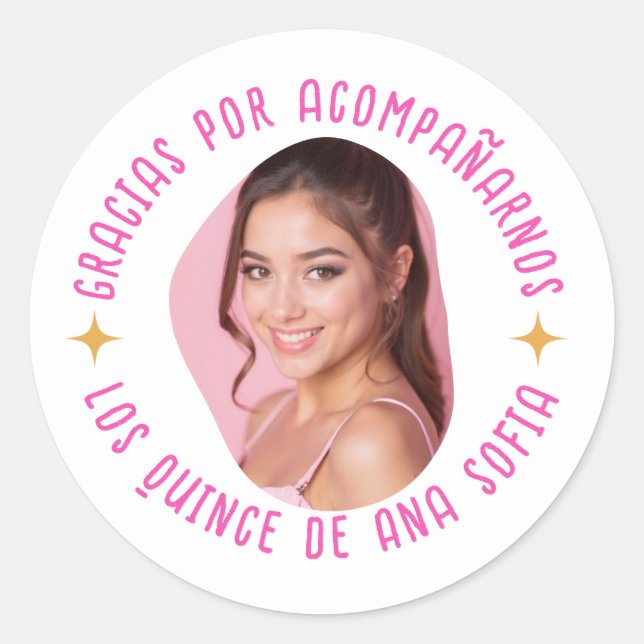 Gracias por acompañarnos 15 quinceañera con foto classic round sticker (Front)