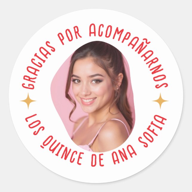 Gracias por acompañarnos 15 quinceañera con foto classic round sticker (Front)