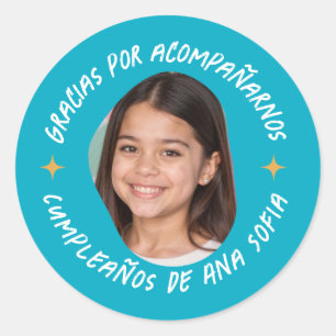 Gracias por acompañarnos cumpleaños con foto classic round sticker