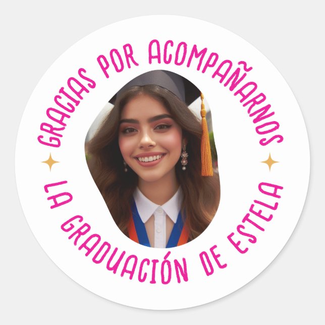 Gracias por acompañarnos graduación con foto classic round sticker (Front)