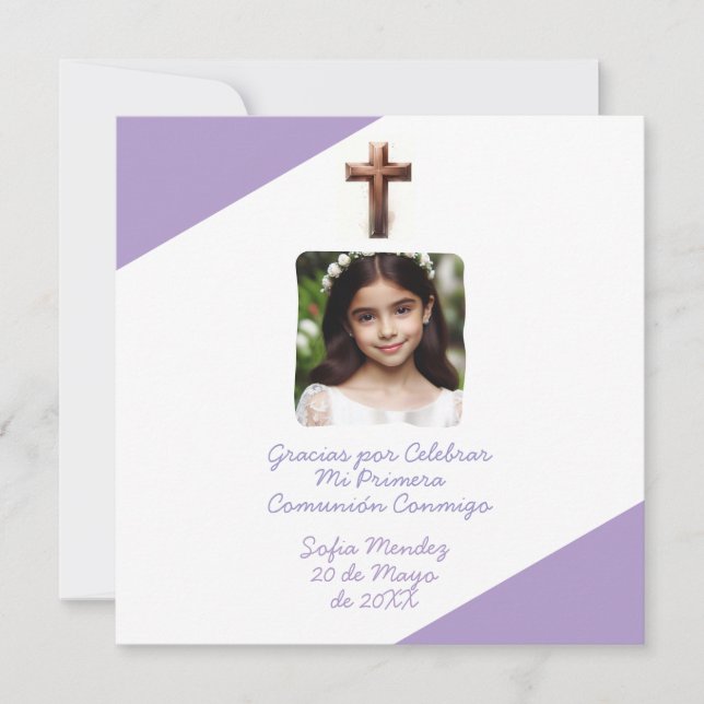 Gracias por Celebrar Mi Primera Comunión con Foto  Holiday Card (Front)