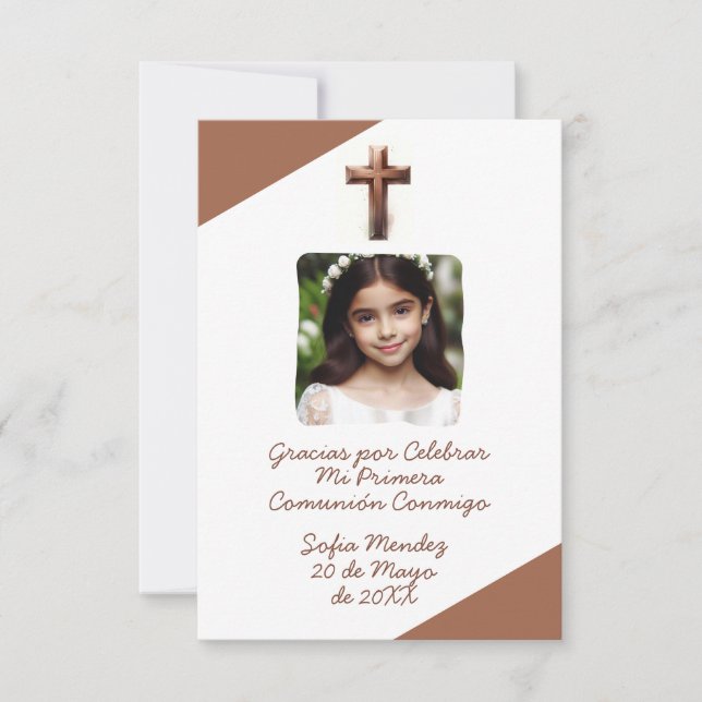 Gracias por Celebrar Mi Primera Comunión con Foto  Thank You Card (Front)