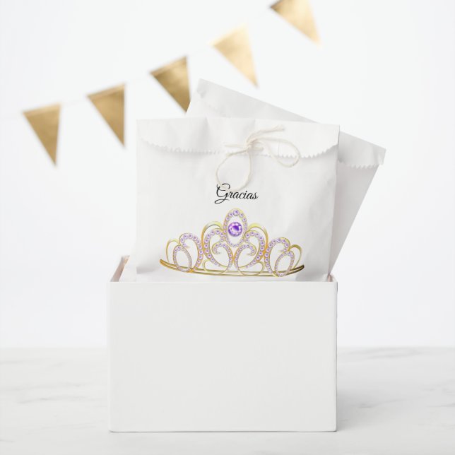Gracias Quinceañera Gold Amethyst Tiara Favour Bag (Party)