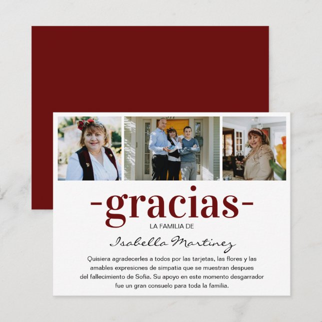 Gracias Simpatia | Spanish Sympathy Photo Collage Thank You Card (Front/Back)