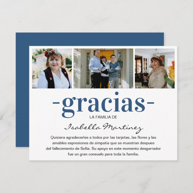 Gracias Simpatia | Spanish Sympathy Photo Collage Thank You Card (Front/Back)