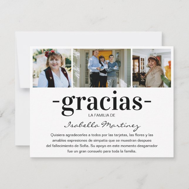 Gracias Simpatia | Spanish Sympathy Photo Collage Thank You Card (Front)