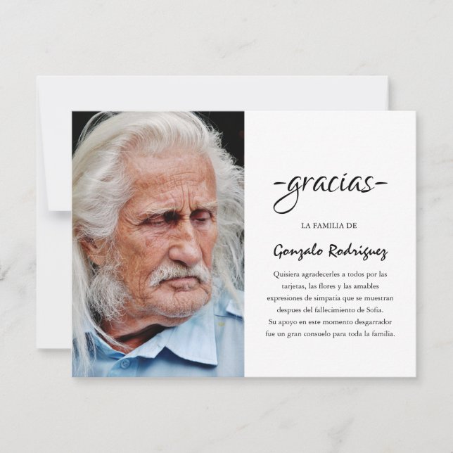 Gracias Simpatia | Spanish Sympathy Photo Thank You Card (Front)