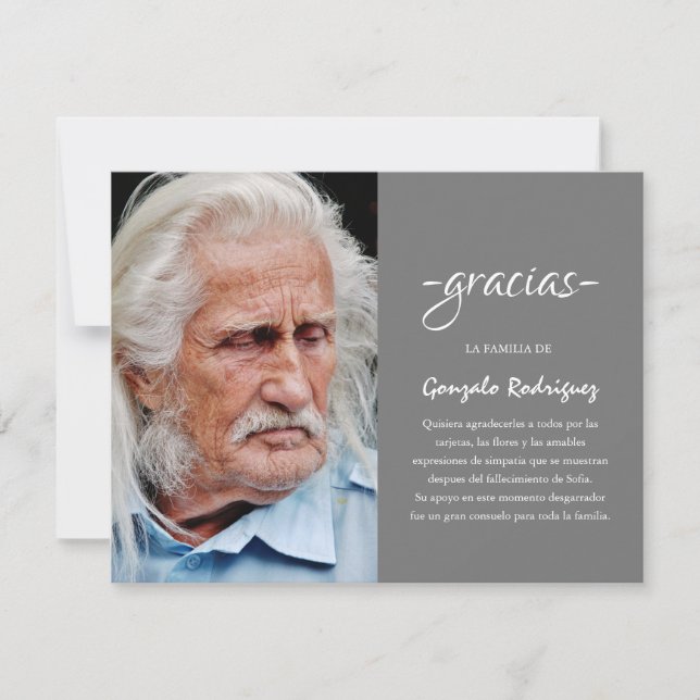 Gracias Simpatia | Spanish Sympathy Photo Thank You Card (Front)