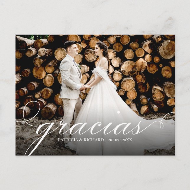 Gracias Simple Elegant Wedding Thank You Photo Postcard (Front)