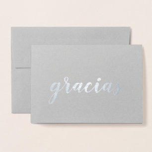 Gracias Spanish Thank You Brush Script Silver Foil Card