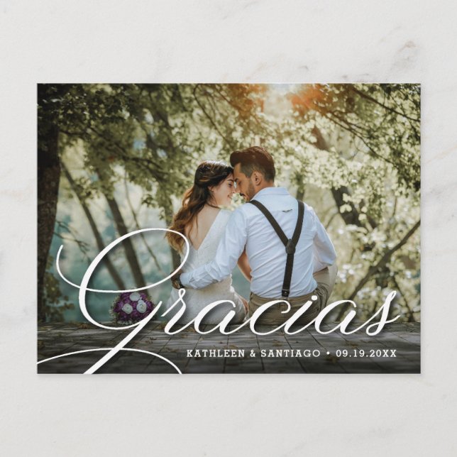 Gracias | Wedding Photo Thank You Postcard (Front)