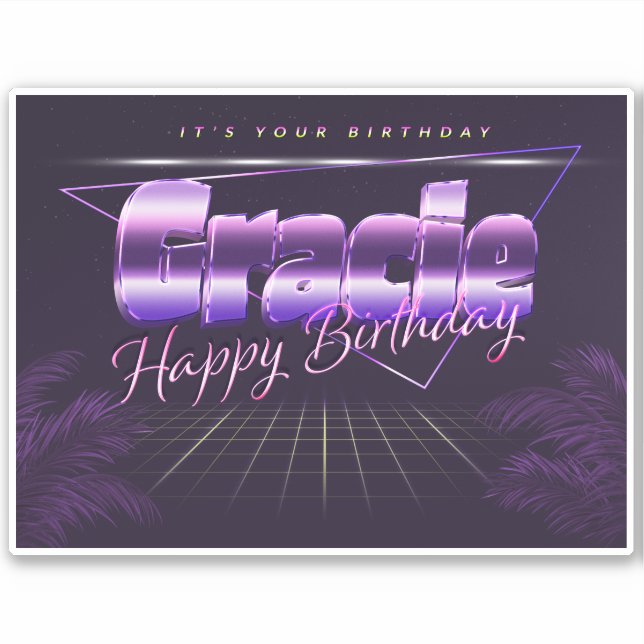 Gracie Name First name lila retro Sticker Birthday (Front)